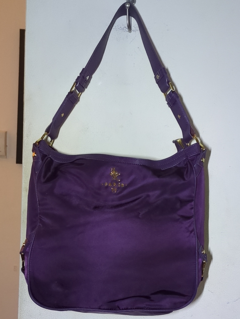 JPK Paris 75 Purple Nylon Shoulder Bag with Gold Accent NOW ONLY $45